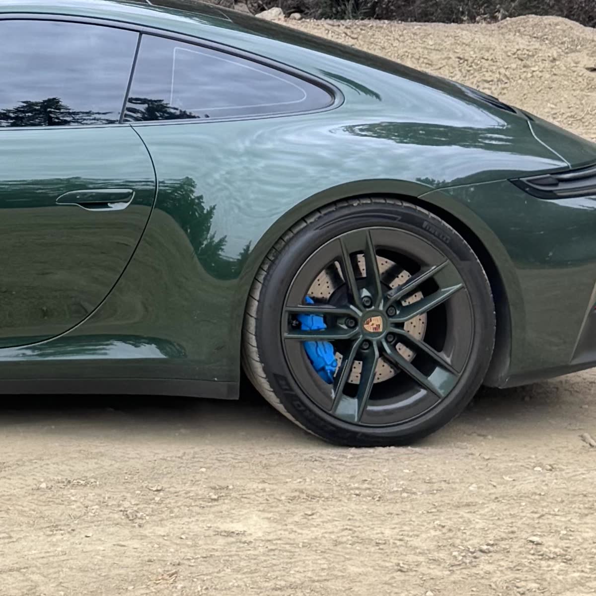 Satin black RS Spyder wheel with blue brake caliper